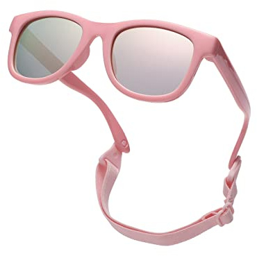 Pro Acme TPEE Polarisierte Baby Sonnenbrille mit Gurt-flexiblen Kleinkind-Sonnenbrillen für 0-24 Monate (Rosa Rahmen | Rosa Verspiegelt Linse)