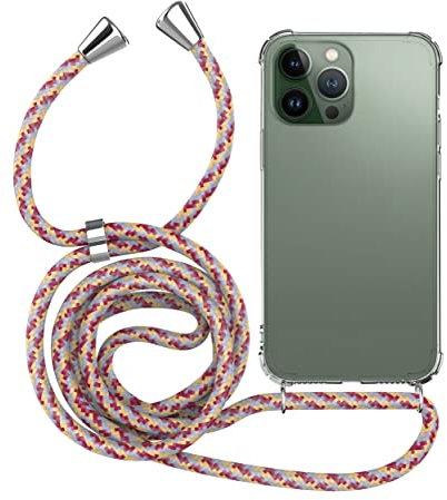 MyGadget Funda para iPhone 14 Pro MAX - Carcasa con Cuerda en Silicona TPU Suave con Cordón - Case y Correa Adjustable - Rosa