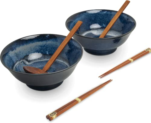 EDO JAPAN - Ramen-Bowl-Set 2 Pers. (O/22cm|H9cm) - Blau, Metall - Spülmaschinenfest