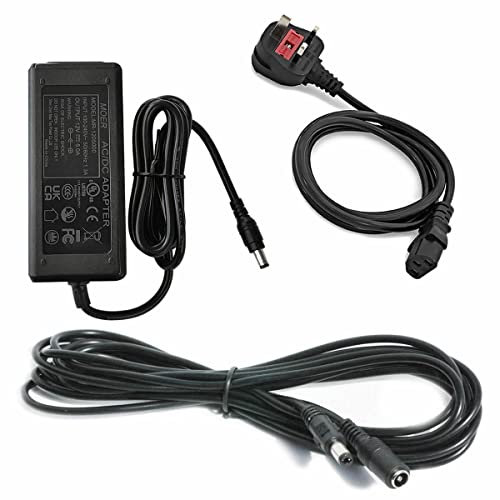 12V 5A Power Supply UK AC 100-240V 50-60HZ To DC 12V 60W Adapter Charger Transformer 5.5x2.1mm ack for LED Strip Lights, LED Drivers, CCTV Security System (12V 5A Adapter + 5M DC Extension Cable)