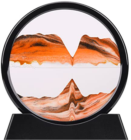 QLKUNLA Bewegliche Sandkunst-Bild, flüssige Bewegung, 3D-Tiefsee-Landschaft in Bewegung, fließender Sandrahmen, entspannender Schreibtisch, Heimbüro, Kunstspielzeug (17.8 cm, Orange)