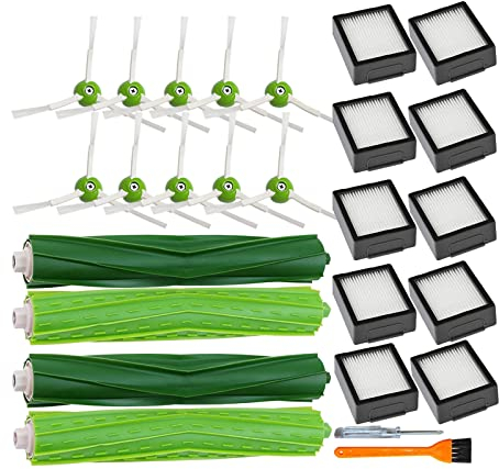 PELLYDA Replacement Parts for irobot Roomba i,e&j Series,i3 i3+ i4 i6 i6+ i7 i7+ i8 i8+ E5 E6 E7 Vacuum Cleaner,Replenishment kits Accessories 2 Set Rubber Brushes,10 HEPA Filters,10 Side Brushes