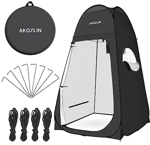AKOZLIN Pop Up Shower Tent Instant Privacy Dressing Changing Camping Toilet Tent with Window & Carry Bag for Portable Toilet Outdoor 190T Silver Coated UV Protection 47.2L×47.2W×82.7H