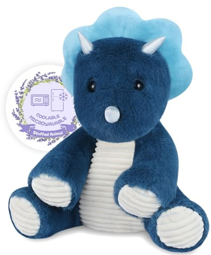 SuzziPals Microwavable & Coolable Triceratops Dinosaur Stuffed Animals, Heated Stuffed Animal Heating Pads for Soothing & Relaxation, Navy Blue Dragon Plush for Stress Relief, Plushies Dino Gifts