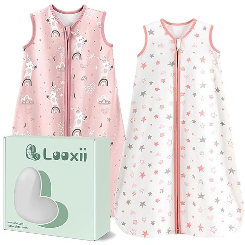 Looxii 2er Pack Baby Schlafsack Sommer 100% Baumwolle Sommerschlafsack 0.5 Tog Babyschlafsack 90 cm für Jungen Mädchen Neugeborene 18-24 Monate