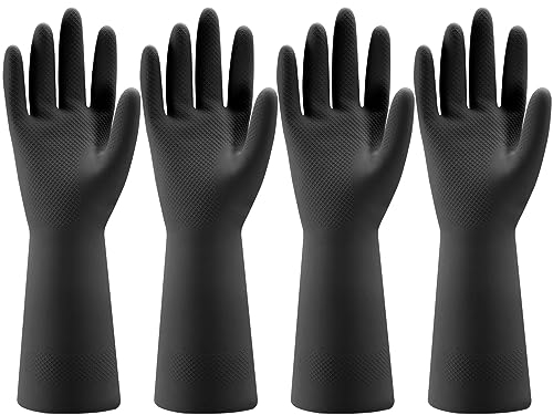 Bamllum 4 Paar Gummi-Küchen-Geschirrhandschuhe, wiederverwendbare Haushalts-Reinigungshandschuhe zum Geschirrspülen und Reinigungsaufgaben, flexibel, langlebig und rutschfest, Größe L, Schwarz