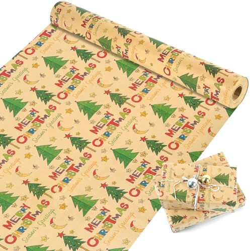 MAMUNU Weihnachts-Geschenkpapierrolle, Vintage-Braun, Geschenkpapier, recycelbares Kraftpapier, Jumbo-Rolle für Geschenkverpackungen, Kunst, Handwerk, Dekorationen, 43,2 x 150,2 cm