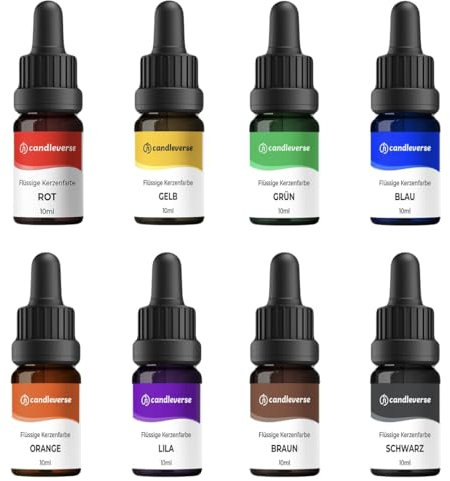 Candleverse Premium Flüssige Kerzenfarbe Set [8 Farben] | Hochkonzentrierte DIY Kerzenfarbe für kreative Kerzenherstellung | 8x10ml Flaschen