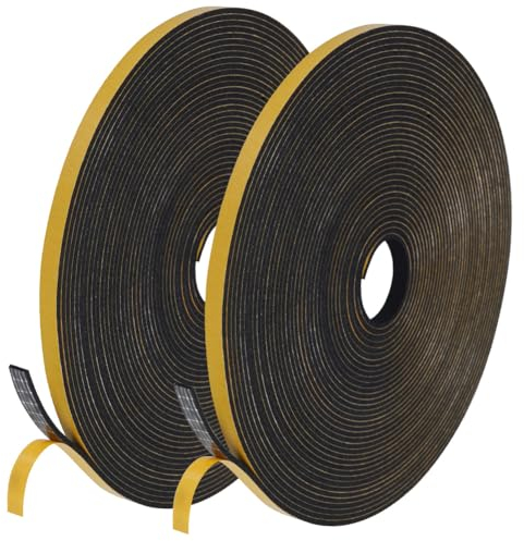 Flintronic Cinta Selladora Espuma, 2 Rollos 10M Burletes Puertas Tira de Sellado, 6mmx1.5mm, Espuma Burlete Adhesivo de Alta Densidad, para Anti Frío, Aislante, Ruido y Colisión(Negro)