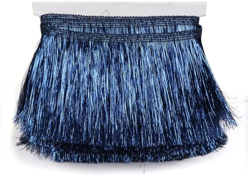 YYCRAFT 15,2 cm breite Lametta-Fransenborte Girlande – Tanzkostüm-Besatz mit glänzendem Folieneffekt für Party-Dekoration (9,1 m, Marineblau)
