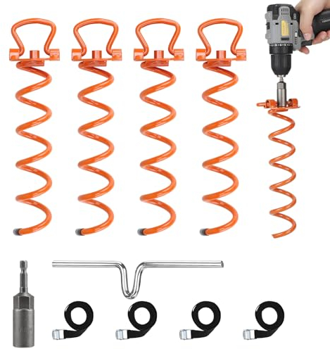 DBREAKS 4 Pezzi Ancoraggi a Terra per Trampolino, Kit di Ancoraggio a Spirale con Adattatore, con Cinghia Regolabile+Aiuto a Vite, Fondo di Fissaggio per Trampolino, l’Altalena, Tende