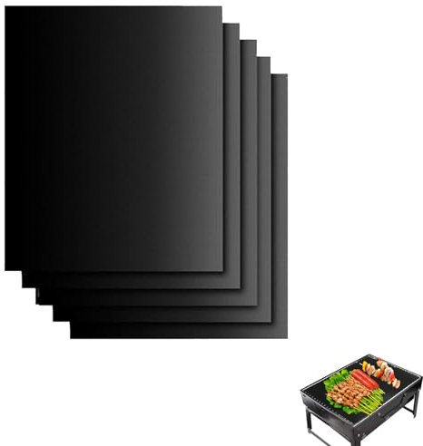 aqlbhz 5pcs Oven Liners BBQ Mats for Gas Grill Reusable Oven Liners for Bottom of Oven Oven Mats for Bottom of Oven Oven Liners for Bottom of Fan Assisted Ovens Washable(Black)