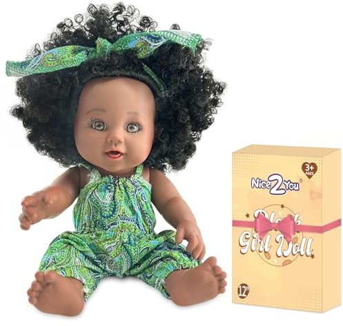 Nice2you 12 Zoll schwarze Puppe für Mädchen, 30 cm, afrikanische Babypuppe, Spielzeug für Kinder 2, 3, 4, 5 Jahre, Reborn Babypuppe – ideal als Geschenk