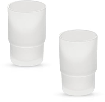 Gedotec Zahnputzbecher | Badezimmer Ø 6,7 cm Zahnputzbecher | 2 Stück | Zahnbürstenbecher aus satiniertem Glas | Zahnputzbecher Ersatz für Wandmontage 200 ml | Zahnputzglas Badezimmer-Zubehör