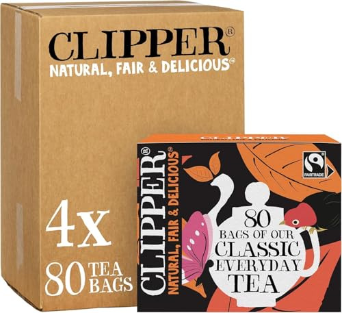 Clipper Fairtrade Everyday Black Tea Bags 4 x 80 Tea | Fairtrade Black Tea, Bulk Catering Pack, Natural, Unbleached & Biodegradable Sustainable Teabags