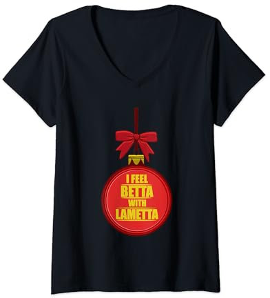Damen I Feel Betta With Lametta Lametta Glitzer Weihnacht T-Shirt mit V-Ausschnitt