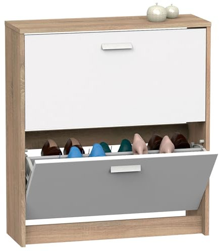 briebe Zapatero Entrada Recibidor, Mueble Auxiliar Estrecho de Madera para Zapatos, 2 Puertas, 82x74x25 cm (Alto x Ancho x Profundo), 12 Pares Aproximadamente, Nova (Cambrian/Blanco)