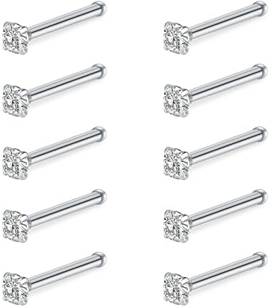 Briana Williams 316L Chirurgenstahl Nasenstecker Spirale 22G mit Steine Nase Stud gerader Stab Nasenpiercing Ohr Ringe Piercing Schmuck