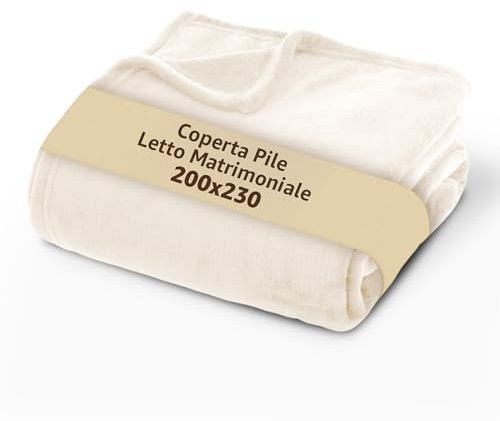 SONIT - Plaid Matrimoniale in Pile - Coperta in Pile Autunnale e Invernale - Coperta Matrimoniale 200x230 cm - Plaid Divano e Letto Bianco