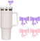 4 Pcs Straw Cover Straw Toppers Straw Covers Bow Straw Covers Compatible with Stanley Straw Topper 10mm Reusable Silicone Straw Toppers for Outdoor Activities Walking and Camping (Pink Purple)