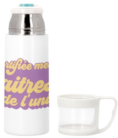 Bouteille thermo en Inox avec Tasse Intégrée - Certifiée meilleure Maitresse de l'univers Ecole Primaire Enseignante - 350ml - Bouteille Isotherme