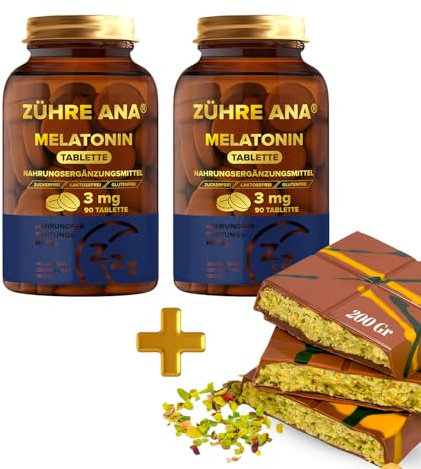Zühre Ana Melatonin Tablette – 2X90 Tabletten – frei von unerwünschten Zusatzstoffen – 100% vegan