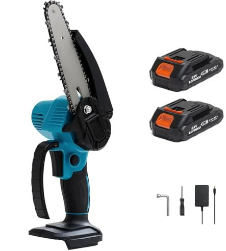 Mini Chainsaw Cordless 6 Inch with 2X2.0ah Battery and Charger, Portable Battery Chainsaw, Handheld Small Chain Saw, for Garden Tree Branches Pruning Wood Cutting