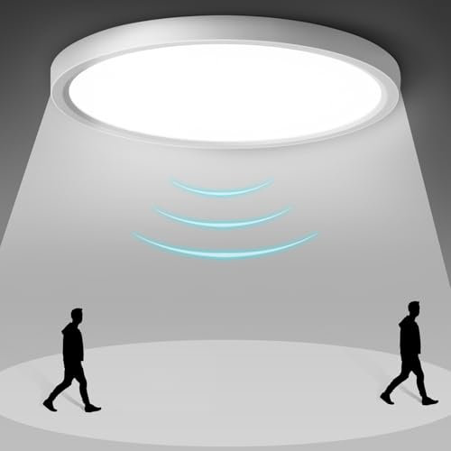 GOOSKI Deckenleuchte mit Bewegungsmelder, 24W LED Deckenlampe mit Radar Bewegungssensor Innen, 4000K Neutralweiß Lampe Deckenleuchte Ultraflach für Flur Treppe Küche Balkon Abstellraum, φ30CM
