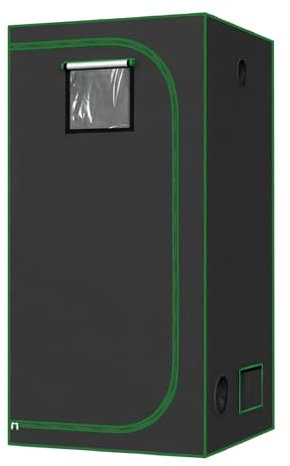 WOLTU Armario de Cultivo 100x100x200 cm, Tienda de Cultivo Hidropónico de Tela Oxford 604D, Invernadero Interior con Ventana de Observación, Semillero Mylar Altamente Reflectante, Negro