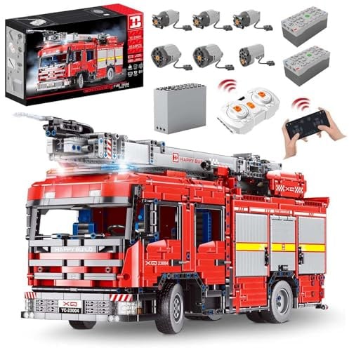 MocSpaß YC23004 Technik Fire Truck, 5130+ Teile Technik 1:16 Groß Feuerwehrauto LKW mit M0T0R, Technik Feuerwehrlkw Bausatz MOC KIemmbausteine Set für Kinder Erwachsene (Originalverpackung)