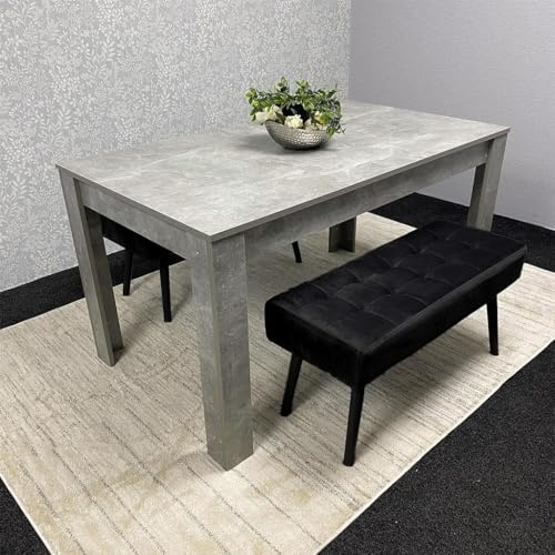 KOSY KOALA Stone Grey Effect Wood Dining Table Set with 2 Black Velvet Benches Stylish Dining Room Furniture