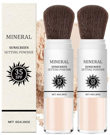 Sunscreen Setting Powder, SPF 35 Mineral Sonnenschutz Puder, Loose Powder Makeup, Long Lasting Oil Control, Mineralischer Sonnenschutz Haare und Kopfhaut, Leicht Und Atmungsaktiv Face Puder(2pcs)