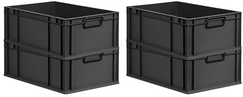 PROREGAL SuperSparSet 4x Eurobox NextGen Color | HxBxT 22x40x60cm | 44 Liter | Griffe schwarz geschlossen | Verstärkter Boden | Schwarz | Eurobehälter, Transportbox, Transportbehälter, Stapelbehälter