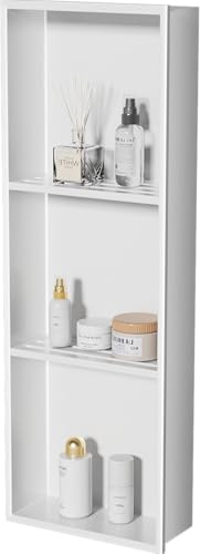 HelloaySen No Tile Needed Shower Niche - 304 Stainless Steel Niche Shower with 3- Tier Shelves Recessed Wall Niches for Bathroom Storage (White, 36 X 12 X 4.13 Inches, 3)