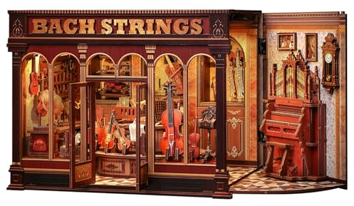 Kit Book Nook – Maquette Atelier Musical 3D Bois Cadeau (Bach Strings) | Maquette d'atelier de musique classique – 285 pièces,Un diorama pour bibliothèque, parfait comme loisir créatif adulte.