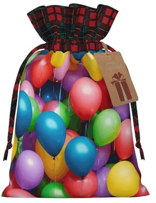 Bunte Luftballons, blauer Himmel, Weihnachts-Kordelzug, Geschenktüten für Weihnachtsverpackungen, festliche Verpackungen