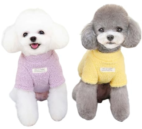 2 Stück Fleece Hundepullover für Kleine Hunde und Katzen, Warme Leichte Welpen Hunde Sweater, Haustier Herbst Winter Pullover Bekleidung (Lila+Gelb, L)