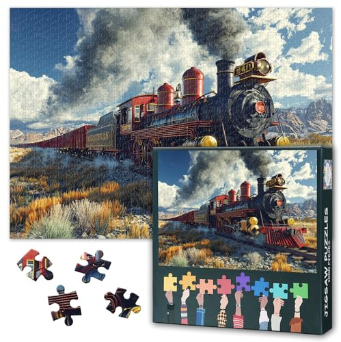 Dampflokomotive auf der Transkontinentalen Eisenbahn Industrialisierungs Ära 1000 Teile Puzzle für Erwachsene Herausforderndes Historisches Puzzle Kunst für Zug Enthusiasten 70x50 cm