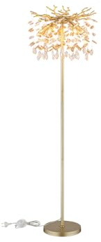 Ausgefallene Stehleuchte in Gold mit Glas Kristall 2-farbig, Höhe 155cm