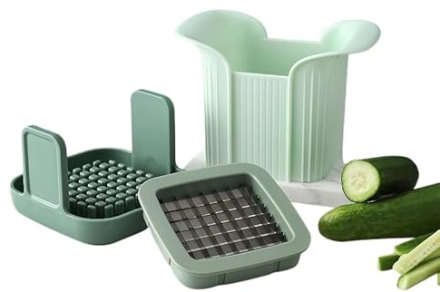KANDONEX Gemüseschneider Gemüsehobel Zwiebelschneider Zerkleinerer manuell Handdruck Würfelschneider mit Edelstahlklingen für Zwiebeln Kartoffeln Salate und Zutaten mit Auffangbehälter Küche Mintgrün