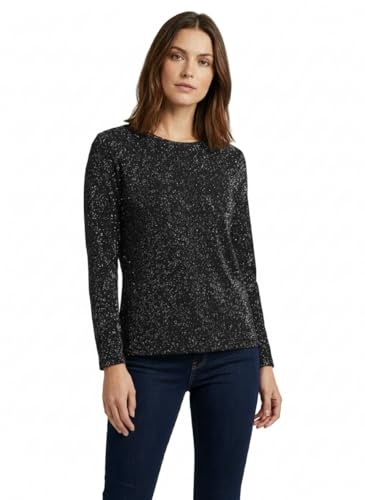 L S U Women Jersey Sparkly Shirts Glitter Blouse Stretchy Long Sleeve Shiny Metallic Party Tops