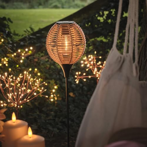 Lights4fun Lampe solaire à piquer avec aspect osier | Lampe solaire à énergie solaire | Décoration extérieure pour l'été, le printemps, le jardin et le balcon | Dimensions (H) 78 x (D) 15,6 cm