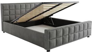 FurnitureByJDM Polsterbett 160x200 mit Stauraum – Modernes | Stauraum – Modernes Bett mit Gasdruckfeder, Lattenrost & Bettkasten – Stauraumbett Ohne Matratze – MONACO (Grau)