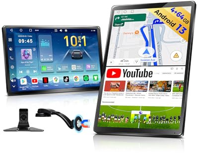 URVOLAX 10,1 Drehbares CarPlay: Android 13 Wireless Android Auto Display mit Google Play - Magnethalterung Car Play Nachrüsten Bildschirm - Integriertes GPS-Navigation, OTA-Updates, Dual-WLAN
