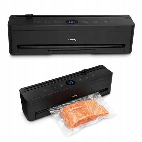 huslog Vakuumierer 110W Automatische Vakuumiermaschine mit 32 cm Doppel-Schweißnaht, Folienschneider & Rollenfach, für Beutel und Behälter, Dry/Moist/Pulse, LED-Display, Sous Vide & Marinierfunktion