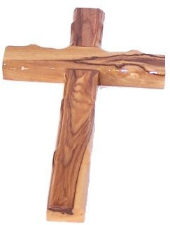 Schlichtes Olivenholzkreuz aus dem Heiligen Land - gestempelt mit Jerusalem auf der Rückseite (16 cm oder 16,5 cm)