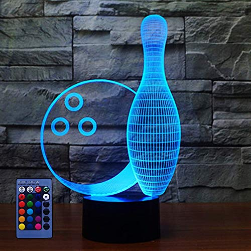 HPBN8 Ltd 3D Bowling Flasche Illusions LED Lampen Fernbedienung 7/16 Farbwechsel Acryl berühren Tabelle Schreibtisch-Nacht licht mit USB-Kabel für Kinder Schlafzimmer Geburtstagsgeschenke Geschenk