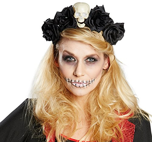 NET TOYS La Catrina Haarreif Rosen Kopfschmuck Sugar Skull schwarz Tag der Toten Haarschmuck Gothic Totenschädel Diadem