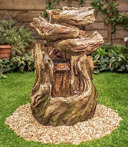 Ambienté Primrose 56cm Cherokee Falls 3 Tier Wood Effect Outdoor Cascade Water Feature Fountain with LED Lights