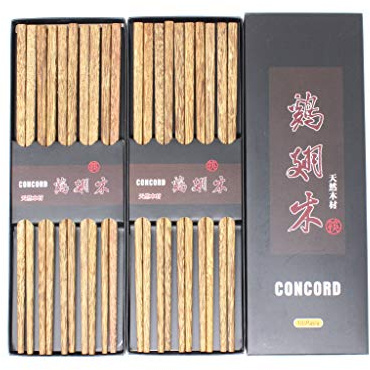 CONCORD 10 Pairs Chinese Ebony Wenge Wood Organic Chopsticks Set. Sushi Dinner. Reusable NaturalJi Chi Mu